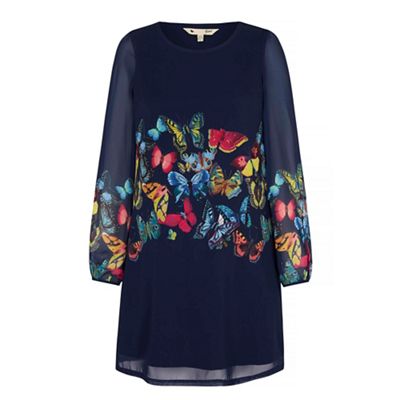 Yumi Blue Butterfly Print Tunic Dress